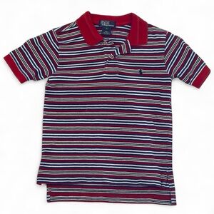 Ralph Lauren Kids Boys 5 Red Blue Striped Polo Shirt Cotton Short Sleeve‎ Top